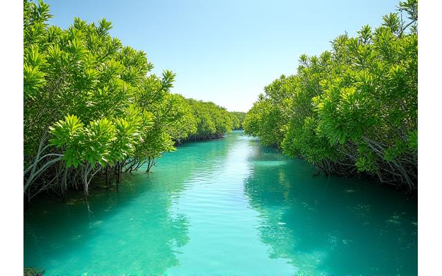 Serene mangroves with clear water
